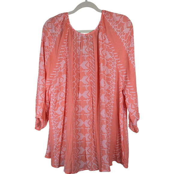 Como Black Women's Breezy Blouse, Peach/White, 3/4 Sleeve, 2X - Picture 2 of 6